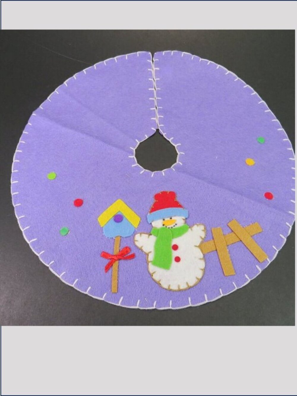 Purple Felt Mini Tree Skirt 12" Snowman Birdhouse Tabletop Christmas Decor